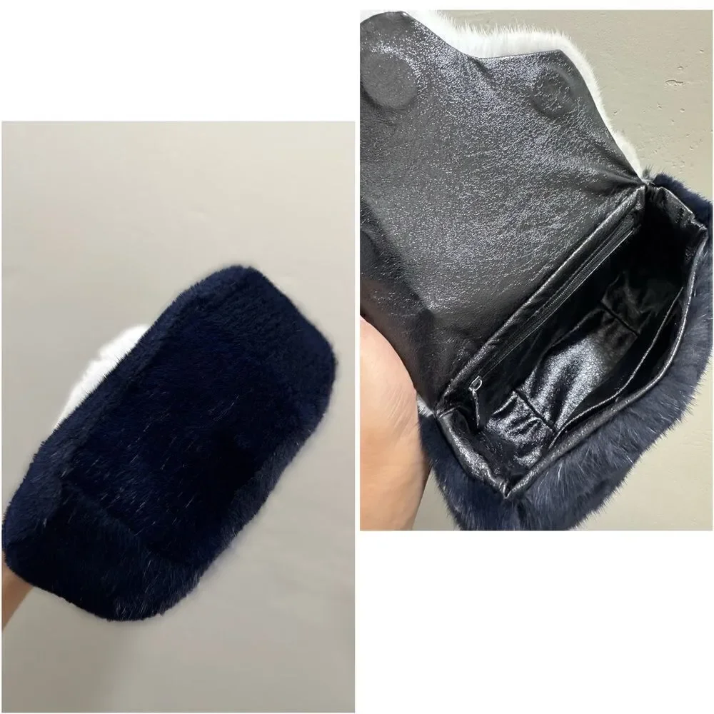 Colorblock Handmade Luxury Real Mink Fur Top Handle Bag/Shoulder Bag/Crossbody